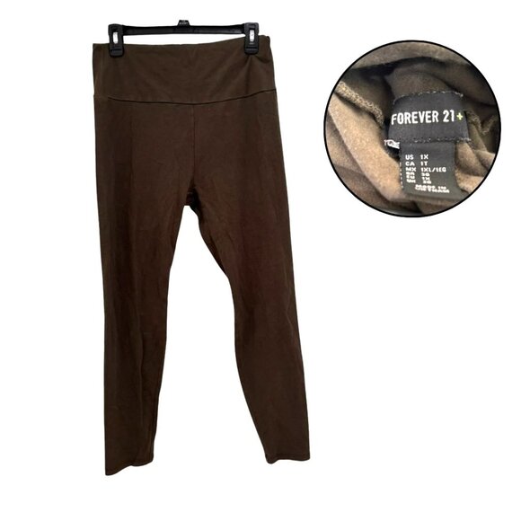 Forever 21+ Plus 1X Brown High Rise Stretch Leggings Casual Activewear Pants - Picture 1 of 4